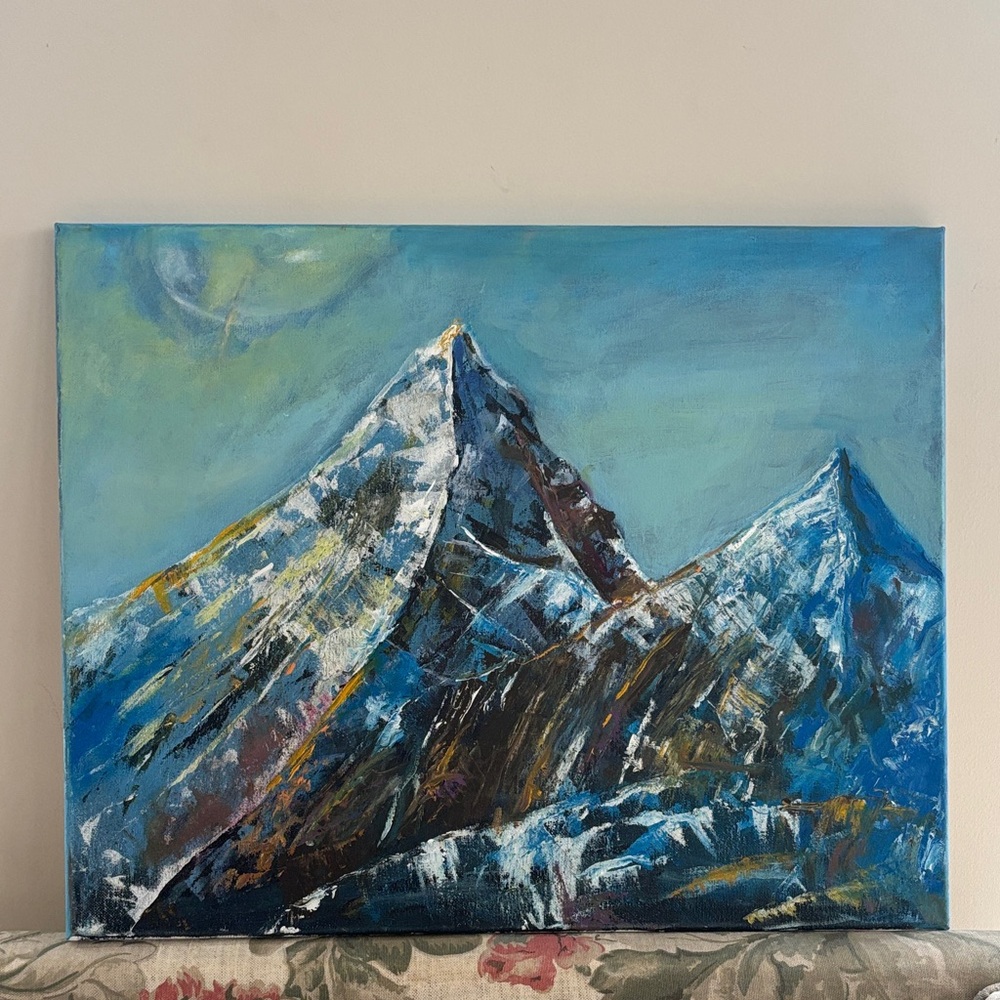 Blue and White Mountain Canvas Art
